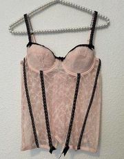 Vintage Y2K Sophie B. Corset Top Bustier Pastel Pink Black Fairy Cottage Girly