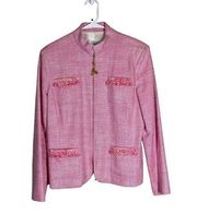 St John Pink Tweed Blazer Jacket Linen Blend Silk Lined