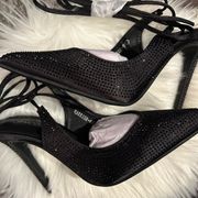 Fashion Nova 👠🖤 Adina Embellished Wrap Up Pumps - Black Size 8.5👠🖤