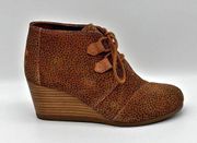 Kala Brown Tan Suede Leather Cheetah Lace Up Wedge Ankle Booties Women 6.5