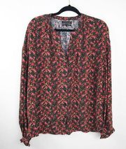 Something navy floral balloon sleeve blouse