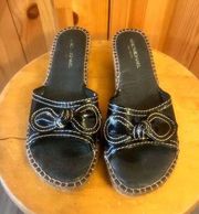 Eric Michael leather black Espadrille Slip On Sandals Size 38 7.5-8 Euc