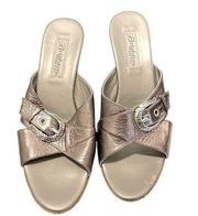 BRIGHTON Metallic Buckle Women’s Wedge Sandal Size 8 Open Toe Comfy Slip On cork