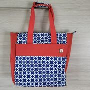 Travelon Womens Blue Red Inner Pockets Double Handles Geometric Zipper Tote Bag