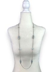 Silver Matinee Chain Necklace with Blue Opalite Cabochon Stones