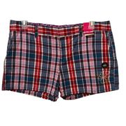 Y2K NWT OLD NAVY PLAID SHORT SHORT PLAID EMBROIDERED FLORAL CHINO FLAT FRONT