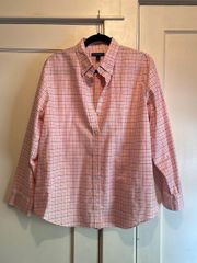 Pink & White Plaid Button Up Long Sleeved Top Shirt Size Large