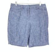 Lands' End Shorts Women's Size 10 Mid-Rise Chambray Slash Pockets Blue