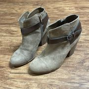 Zip Up Booties Boot Buckle Faux Suede Harvest Brown Taupe Size 8M