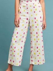 Anthropologie Pink Yellow White Cropped Clip Dot Trousers 8