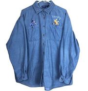 Vintage Disney Winnie The Pooh & Tigger BLUE Corduroy Button Up Shirt Size XL