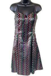 Vintage 80s Nadine Rainbow Disco Ball Sequin Strapless Mini Dress