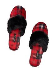 Red Plaid Signature Satin House  Slipper