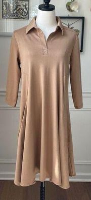 Women With Control QVC Black 3/4 Sleeve Polo Dress Tan S