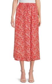 Ganni Red Floral Print Pull On Midi Skirt Size 34/2 NWT