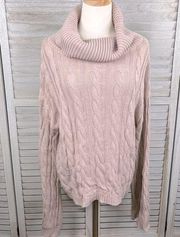 JUST FAB Cowl Neck Cable Knit Sweater w Flare Sleeves Mauve-Large