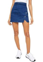 Free People Blue Indigo Button-front Asymmetrical Notched Denim Mini Skirt 4