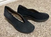 Fly London Yaz Suede Dark Teal Blue Gray Wedges Size 38 US 7.5 - 8