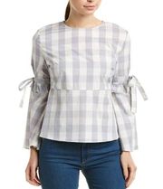 Walter Baker Lauren Top Grey Gingham Trumpet Sleeve NWT S