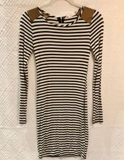 Striped Long Sleeve Knee Length Dress