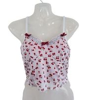 Romwe Red White Retro Style Cherry Print Crop Tank Bows Coquette Lace Size M