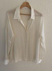 Anine Bing Cream Striped Metallic Button Down Shirt