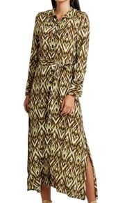 NWT  Open Back Long Sleeve Midi Shirt Zigzag Dress Brown Green Size 6