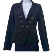 Guess Black Double Breasted Fitted Blazer with Gold Button Detail Size XS