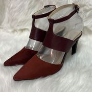 Tahari Brick Red & Burgandy Suede Strappy Sandal Heels Size 6 B-24