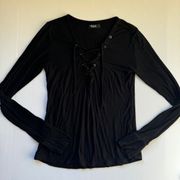 Michael Lauren Black Lace Tie Up Long Sleeve Blouse Size Large NWOT