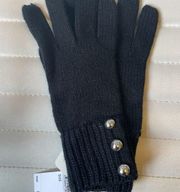 Michael Kors Knit Gloves Black Silver MK Button Accent NEW