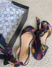 Silk Multi Print Sandals With Ankle Tie 