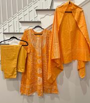 Indian kurta 3pc salwar kameez Embroidery Printed dress size L Color Orange N