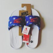 Nike  Victori One Star Print Slides in White/Game Royal Women’s Size 8