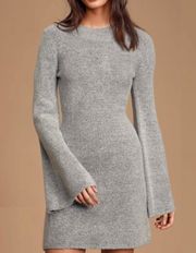 Heather Grey Knit Bell Sleeve Sweater Dress