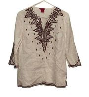 sunny leigh white and brown floral boho top size large