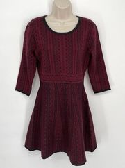 Nina Leonard NEW Women's Knit Sweater Dress Size M Wine, Black Geometric