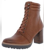 Brown Calle Laceup Boot with stacked heel - 8.5W