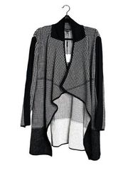 NWT Ming Wang Cozy Knits Open Front Waterfall Cardigan Black White Super Soft L