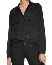 l’agence black bruno grommet rivets button down collared blouse