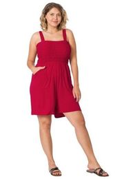 Zenana Red Burgundy Smocked Top Romper With Pockets Size 1X NEW