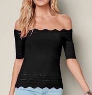 NWOT VENUS Black Scalloped Off Shoulder Top