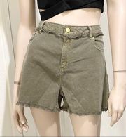 Michael Kors Olive Studded Frayed Denim Shorts 12