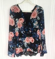 Love Scarlett Floral Long Sleeve Blouse Large Top