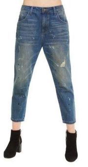 Wildfox Baggy Crop Jean Da Vinci Size 25 Distressed NWT Paint 100% Cotton