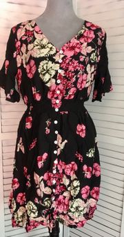 Black Floral Dress, Large