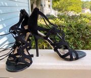 Sam Edelman Black Lace Up Leather Heels EUC Size 10