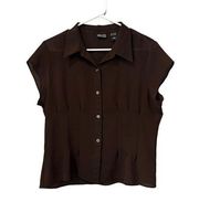 New York & Company Brown Short Sleeve Women’s Button Down Shirt Size Large