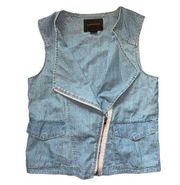 100% blue cotton asymmetrical zip front pocketed Jean Vest size small