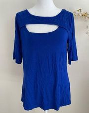 Cable & Gauge Womens Top Keyhole Bright Blue Short Sleeve Soft NWT Size Medium